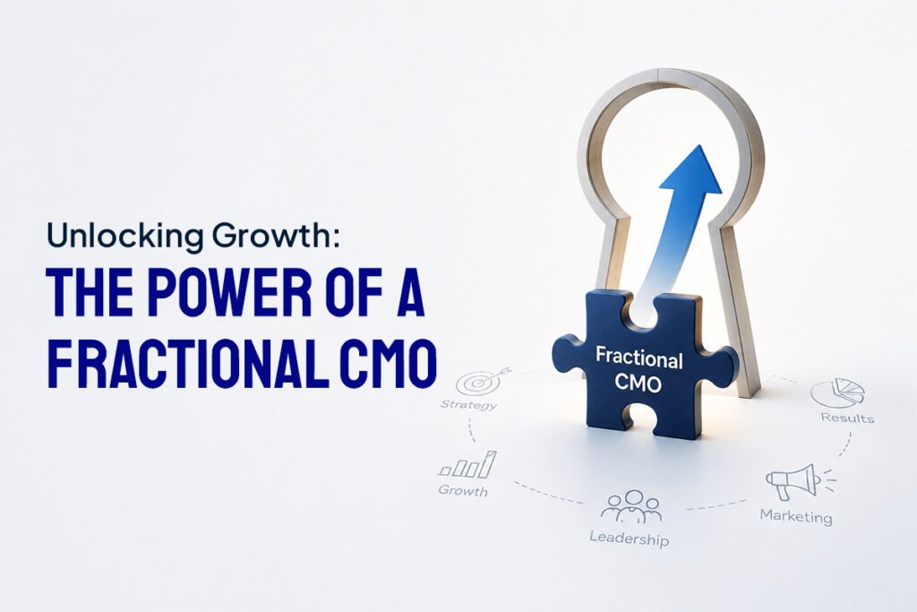 Illustration of a Fractional CMO driving business growth through strategic marketing leadership, team alignment and measurable results.