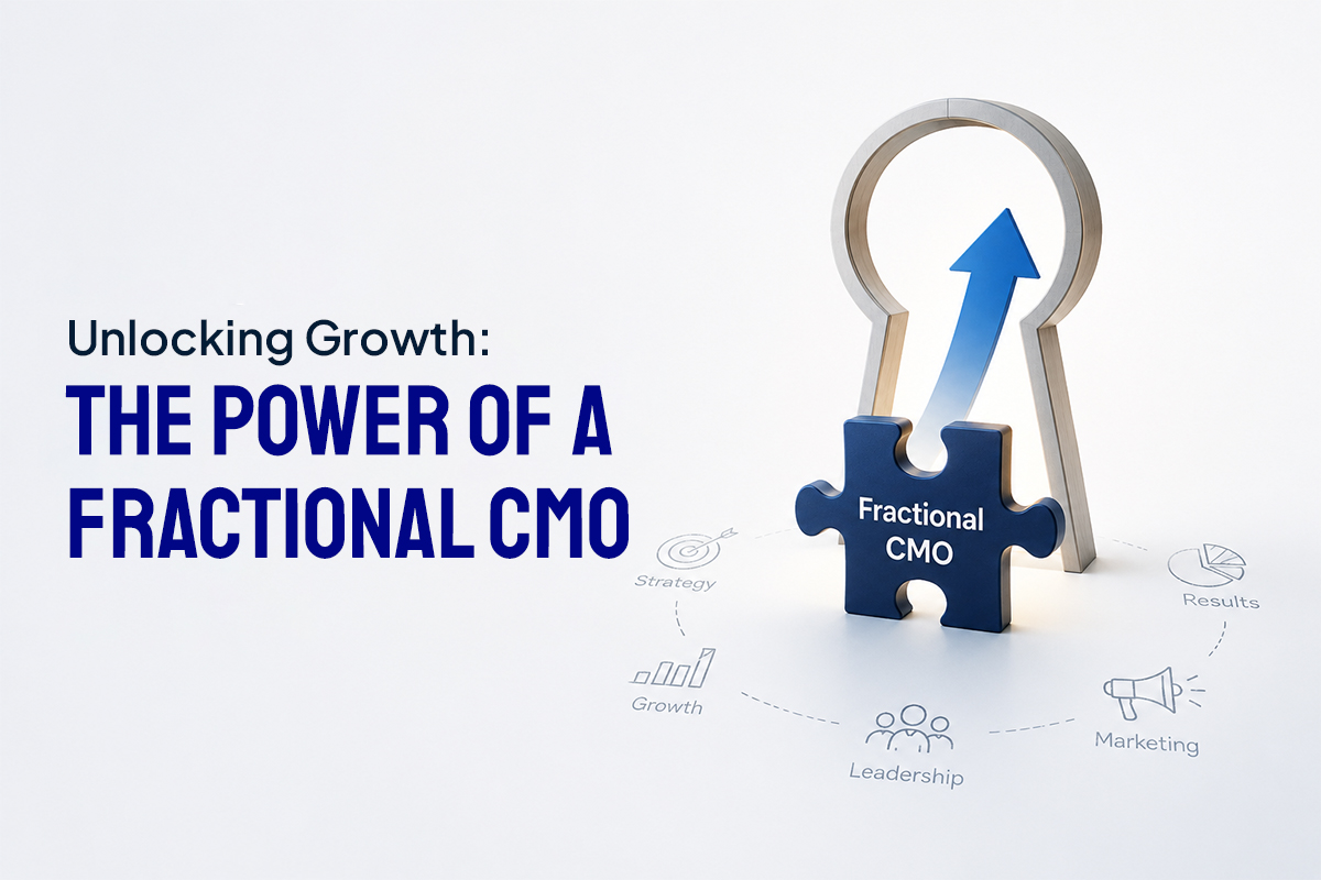 Illustration of a Fractional CMO driving business growth through strategic marketing leadership, team alignment and measurable results.