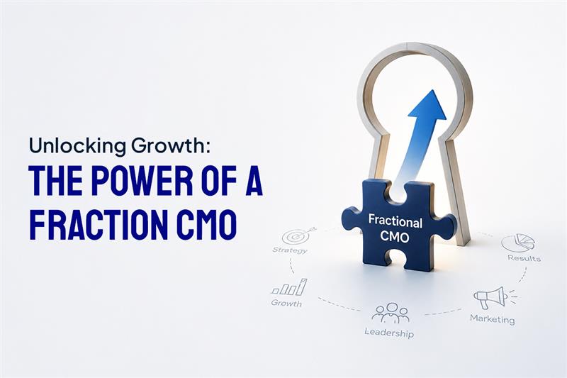 Illustration of a Fractional CMO driving business growth through strategic marketing leadership, team alignment and measurable results.